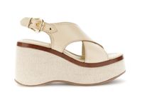 sandalias cruzadas de piel con cuna beige