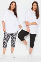 yours juego 2 leggings capri negro y floral mujer curvy y tallas grandes yours
