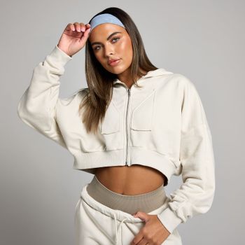 Sudadera corta con capucha, cremallera integral y aplique para mujer de MP - Hueso - XXL