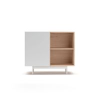 aparador 1 puerta de melamina roble y blanco patas blanco 78x90x34 cm