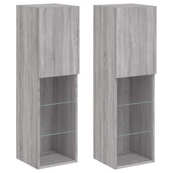 Muebles De Tv | Mueble De Salón | Gabinete De Tv Con Luces Led 2 Uds Gris Sonoma 30,5x30x102 Cm