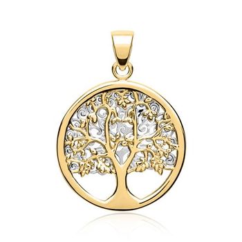 Elegante colgante 8 quilates árbol bicolor dorado