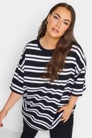 yours camiseta negra de algodon estampado de doble raya  mujer curvy y tallas grandes yours