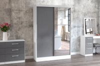 adalee white  grey 2 door sliding wardrobe with mirror