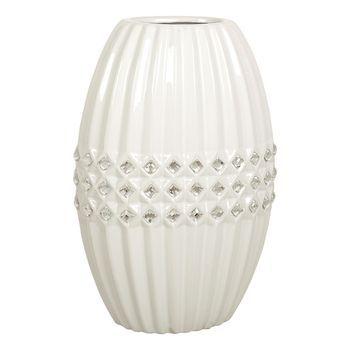Florero Ceramica Blanco Rombos Plata