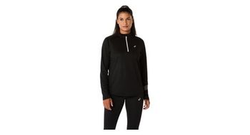 Camiseta negra de media manga con cremallera asics icon para mujer
