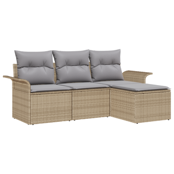 Juego De Sofá De Jardín De 4 Uds Con Cojines Beige Ratán Poliéster Cfw128530