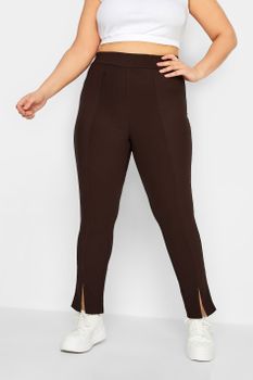 Leggings Marrón Chocolate Canalé Con Abertura, Mujer Curvy Y Tallas Grandes, Yours