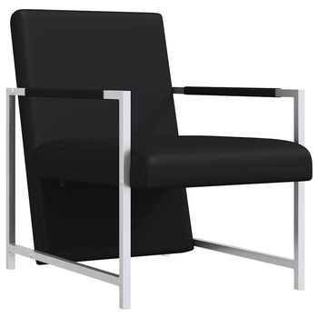 Sillón Con Patas Cromadas Cuero Sintético Negro Vidaxl