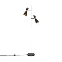 lampara de pie de metal 2 focos jigger negro  dorado