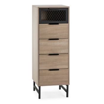 Cómoda alta 4 cajones 1 puerta color madera