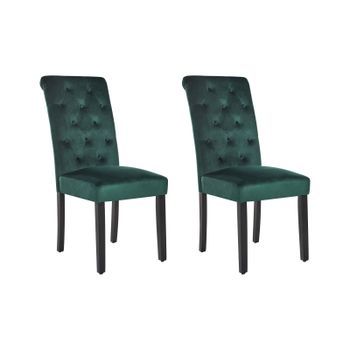 Conjunto De 2 Sillas De Comedor Tapizadas En Terciopelo Verde Botón Capitoné Glam Diseño Moderno Patas De Madera Negras Velva