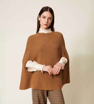 Twinset para mujer. 252TT3421 Jersey de estilo capa de mezcla de lana beige (XS/S), Casual