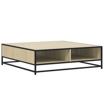Mesa De Café, Mesa De Centro, Madera Ingeniería Y Metal Roble Sonoma 100x100x30cm