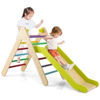 costway juego de escalada triangular 2 en 1 con tobogan ajustable juguete escalador de madera para interior y exterior para ninos 1 ano