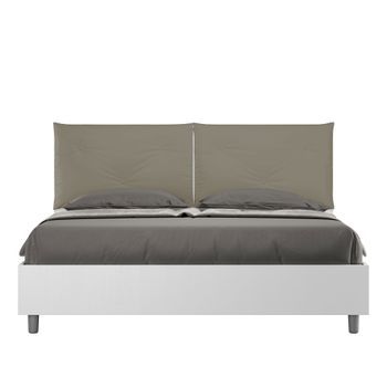 Cama Con Somier 160x200 Fresno Blanco Cojines Cuero Sintético Capuchino Egos Appia