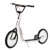 homcom scooter patinete para ninos mayores de 5 anos con manillar ajustable en altura 2 neumaticos carga 100 kg 139x58x90-96 cm blanco   aosom espana