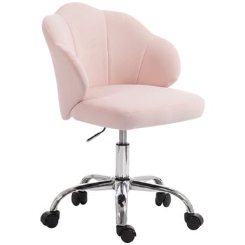 HOMCOM Silla de Oficina Forma de Pétalo con Ruedas de Terciopelo Función Basculante Asiento Ancho Altura Ajustable Rosa