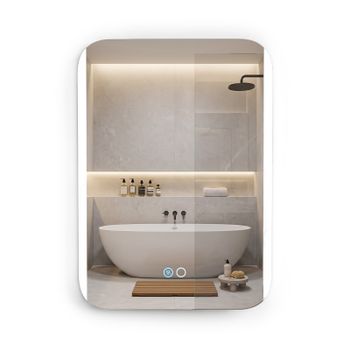Costway Espejo de Baño Colgante Blanco con Luz LED Tres Tonos Regulable Táctil Función Antivaho Vidrio Antiexplosivo 70 x 50 x 3,5 cm Blanco