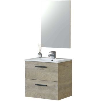 Mueble De Baño Con Lavabo Cerámico En Color Roble 60x45