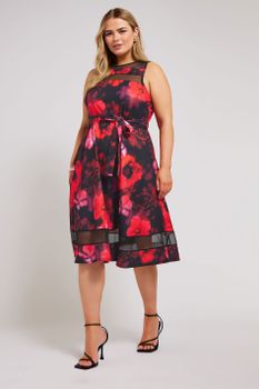 Yours London Vestido Con Vuelo De Flores Rojas, Mujer Curvy Y Tallas Grandes, Yours London