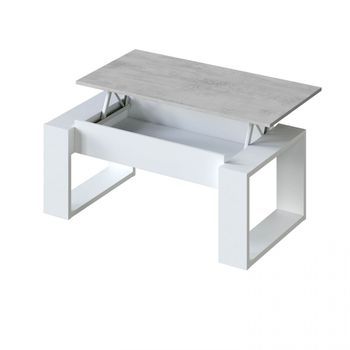 Mesa De Centro Elevable Con Almacenaje Oculto 105x45-54 Cm Nova Blanco Artik (blanco Mate) - Gris Cemento 105 X 45–54 X 55 Cm