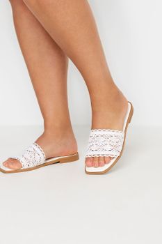 Mules Crochet Blanco En Ancho Especial