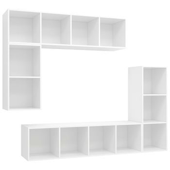 Set De Muebles Para Tv | Muebles De Salón 4 Uds Madera Contrachapada Blanco Cfw18821
