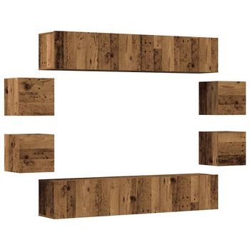 Conjunto De Mueble De Tv 8 Piezas Montado La Pared Madera Vieja