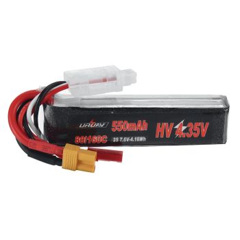 Batería LiPo URUAV Power 7.6V 550mAh 80C/160C 2S HV 4.35V con conector XT30 para dron de carreras FPV RATE W20