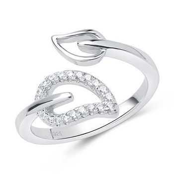 Elegante anillo de plata 925 con diseño de hoja abierta