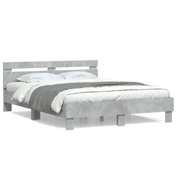 Cama Matrimonial | Cama Para Adultos | Cama Con Cabecero Madera De Ingeniería Gris Hormigón 140x190 Cm