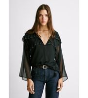pepe jeans para mujer pl3051294 blusa lizandra negra l negro casual poliester manga larga