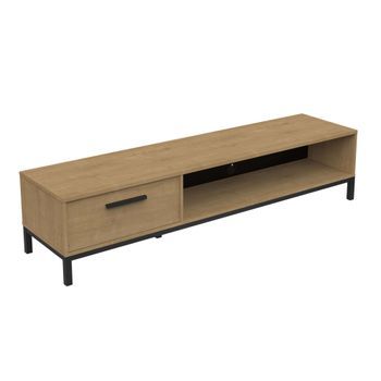 Mueble Tv Bench 183 Cm Salón 1 Puerta 1 Cajón Color Roble Hamilton Y Negro 183x41.3x44.9 Cm