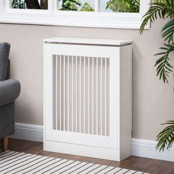 Cubierta De Radiador Moderno De Mdf Acero Homcom 60x18x84 Cm Blanco