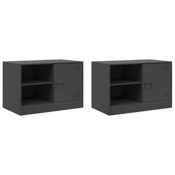 2 Uds Muebles Tv | Mueble De Salón | Armario Tv Acero Negro 67x39x44 Cm