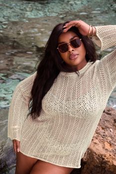 Yours Jersey De Punto Con Calados Beige Metalico, Mujer Curvy Y Tallas Grandes, Yours