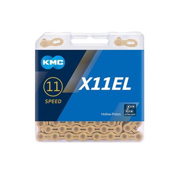Cadena de Bicicleta KMC Serie X de 10/11 Velocidades, Semi-Hueca, Color Oro Titanio, Universal para MTB, Carretera y Bicicletas Plegables, Ligera