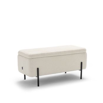 Banco cofre de tela rizada y metal l100cm - blanco