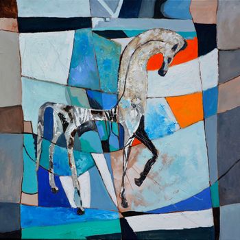 Cuadro abstracto caballo griego antiguo impresión sobre lienzo 80x80cm
