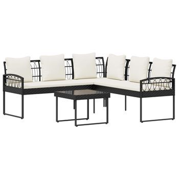 Conjunto De Sofás De Jardín Con Cojín 2 Piezas | Mueble De Jardín Negro Y Crema