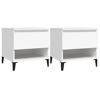 Pack 2 Uds Mesitas De Noche | Mesilla De Noche Madera Contrachapada Blanco 50x46x50 Cm