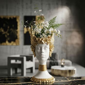 Busto de mujer de resina dorada 17,5x17x38 cm