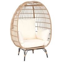 silla cesta de ratan color natural patas hierro negro cojines beige respaldo alto boho jardin terraza sala de estar veroli