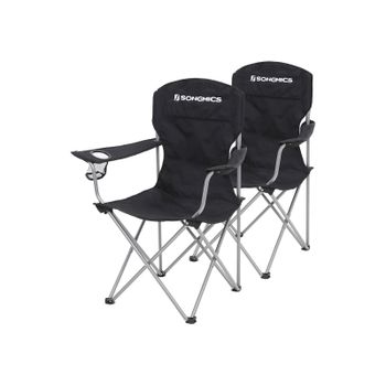 Sillas de Camping Exterior Respaldo Alto Apoyabrazos Portátil Plegable, Negro
