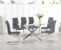 denver 160cm glass dining table with tarin chairs