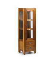 vitrina 1 puerta de cristal y 2 cajones de madera marron alt 135 cm