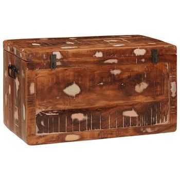Caja De Almacenamiento Con Puerta Marrón Madera De Mango Maciza Vidaxl