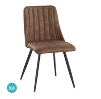 pack 2 sillas tapizadas marron patas metalicas negras