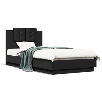 Cama Con Cabecero Madera De Ingeniería Negra 90x190 Cm